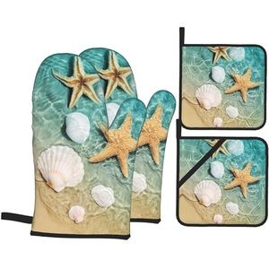 Coastal Seashell Oven Mitts and Pot Holder Set 🐚